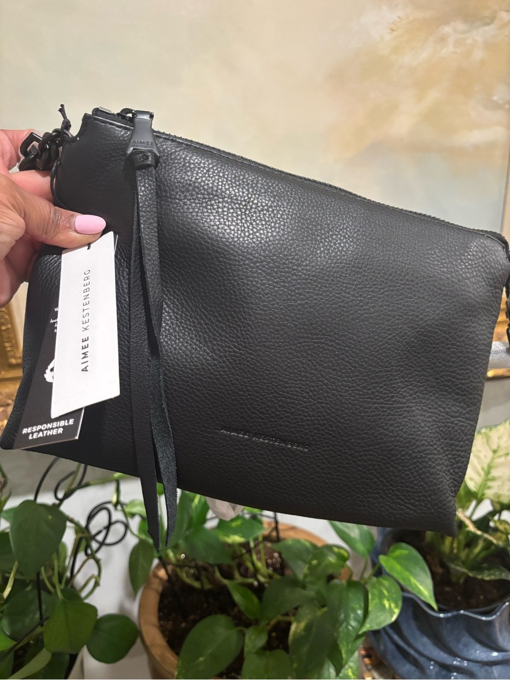 AIMEE KESTENBERG Black Pebbled Leather Bag + Dust Bag (NWT)